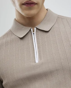 Beige Muscle Fit Rib Polo Shirt