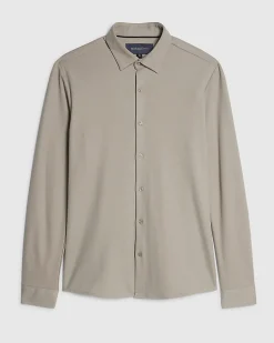 Beige Muscle Fit Stretch Pique Smart Shirt