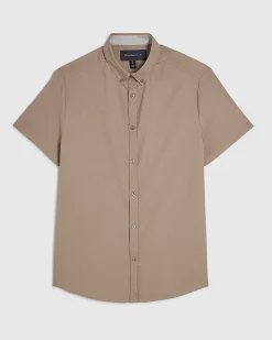Beige Muscle Fit Textured Cotton Blend Shirt