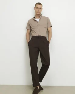 Beige Muscle Fit Textured Cotton Blend Shirt