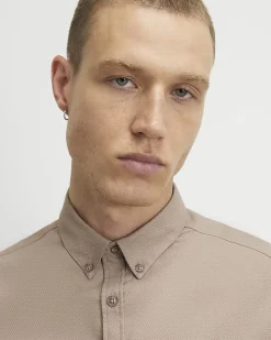 Beige Muscle Fit Textured Cotton Blend Shirt