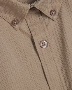 Beige Muscle Fit Textured Cotton Blend Shirt
