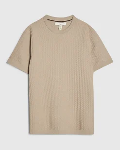 Beige Muscle Fit Zig Zag Texture T-shirt