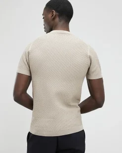 Beige Muscle Fit Zig Zag Texture T-shirt