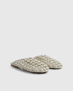 Beige Open Weave Mule Sandals