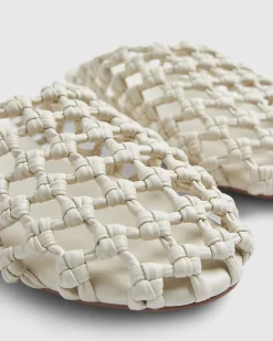 Beige Open Weave Mule Sandals