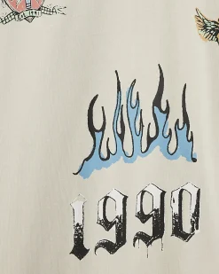 Beige Oversized Cotton Graffiti Print T-Shirt