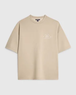 Beige Oversized Fit Midweight Graphic T-Shirt