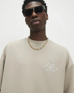 Beige Oversized Fit Midweight Graphic T-Shirt