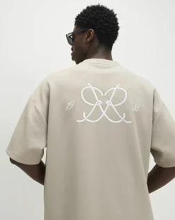 Beige Oversized Fit Midweight Graphic T-Shirt
