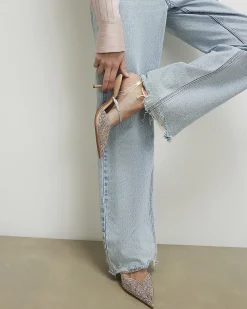 Beige Perspex Embellished Court Heels