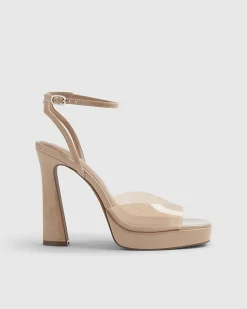 Beige Perspex Platform Heeled Sandals