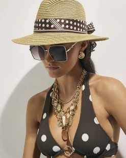Beige Polka Dot Band Fedora