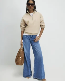 Beige Premium Half Zip Sweatshirt