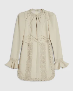 Beige Premium Lace Bodice Mini Dress