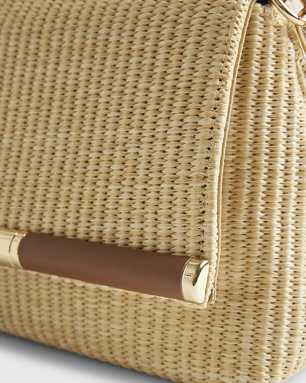 Beige Raffia Bar Front Shoulder Bag