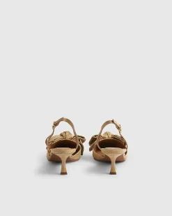 Beige Raffia Bow Slingback Court Heels