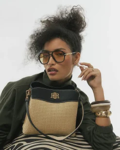 Beige Raffia Bucket Bag