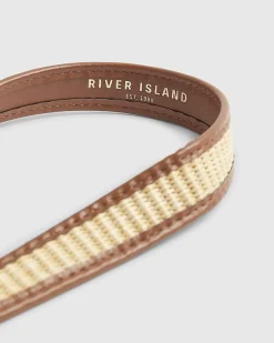 Beige Raffia Faux Leather Piping Belt