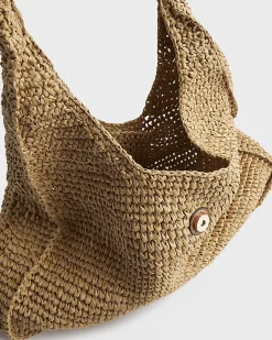 Beige Raffia Flap Front Shoulder Bag
