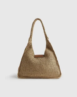 Beige Raffia Flap Front Shoulder Bag