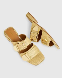 Beige Raffia Flat Sandals