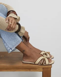 Beige Raffia Flat Sandals