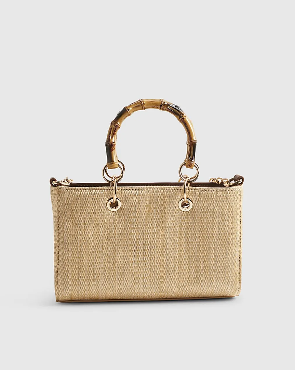 Beige Raffia Gem Flower Tote Bag