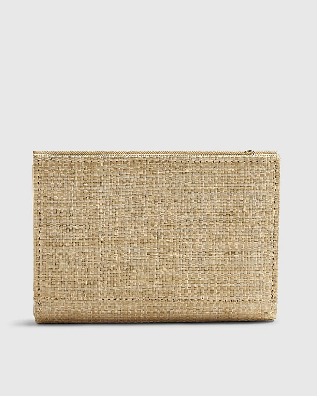 Beige Raffia Gemstone Foldout Purse