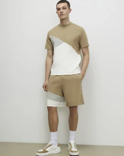 Beige Regular Fit Colour Block Shorts