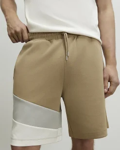 Beige Regular Fit Colour Block Shorts