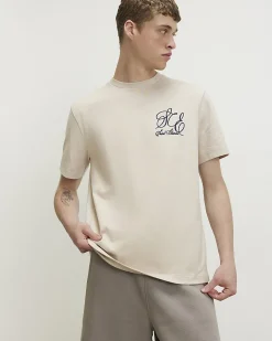 Beige Regular Fit Cotton Anchor T-Shirt