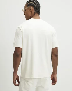 Beige Regular Fit Cotton Cutwork Palm T-Shirt