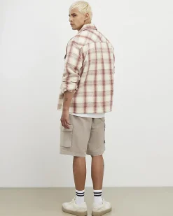 Beige Regular Fit Crosshatch Cargo Shorts