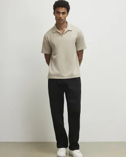 Beige Regular Fit Open Neck Polo Shirt