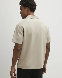 Beige Regular Fit Open Neck Polo Shirt