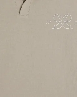Beige Regular Fit Open Neck Polo Shirt