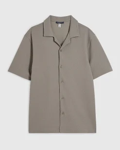 Beige Regular Fit Revere Short Sleeve Shirt