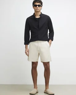 Beige Regular Fit Stretch Textured Shorts