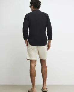 Beige Regular Fit Stretch Textured Shorts