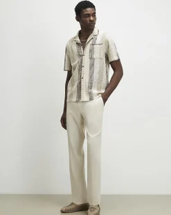 Beige Regular Fit Stripe Crochet Shirt