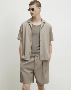 Beige Regular Fit Textured Shirt