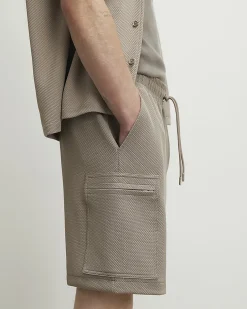 Beige Regular Fit Textured Cargo Shorts