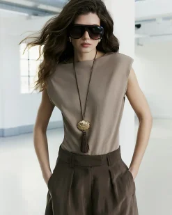 Beige RI Studio Shoulder Pad Bodysuit