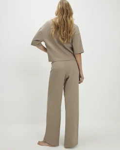 Beige Ribbed Polo Loungewear Set