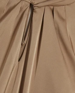 Beige Satin Angel Sleeve Twist Front Top