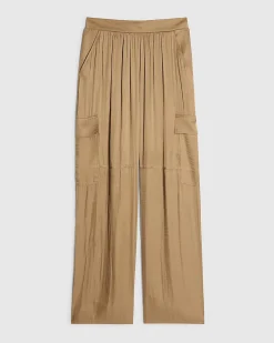 Beige Satin Cargo Trousers