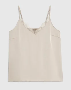 Beige Satin Lace Trim Cami Top