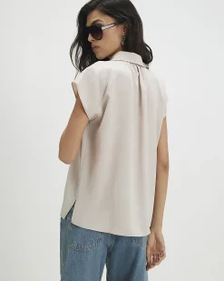 Beige Satin Short Sleeve Shirt