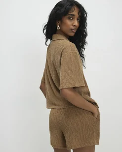 Beige Short Sleeve Textured Shirt